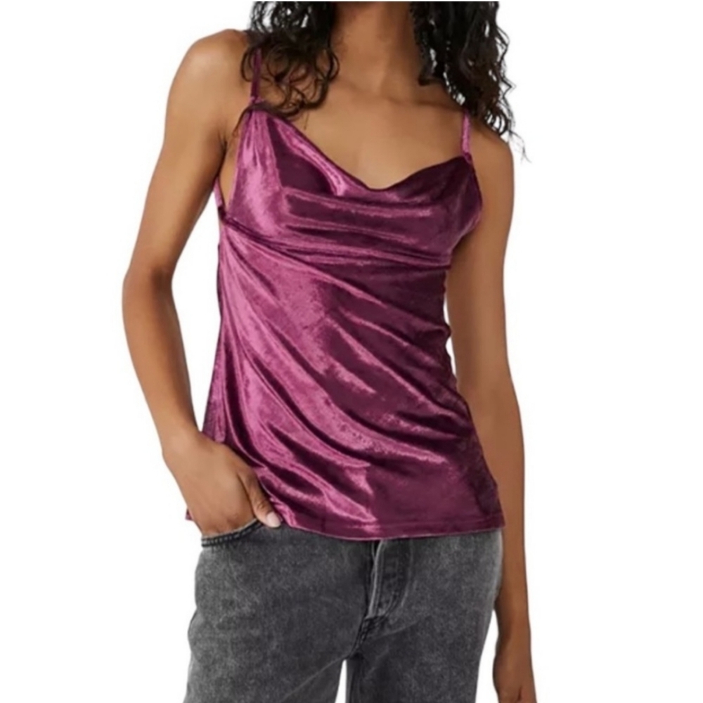 Free People All Night Velvet Tunic Purple Fig Jam Medium Strappy Tank Top